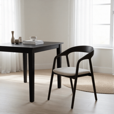 Woodek Esszimmerstuhl CELESTE aus massiver Eiche, Espresso matt lackiert, mit Cobble-Stoff