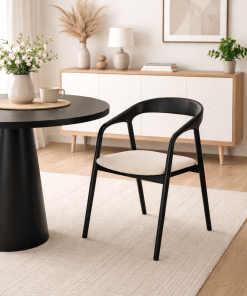 Woodek Esszimmerstuhl CELESTE aus massiver Eiche, schwarz lackiert, mit Cobble-Stoff