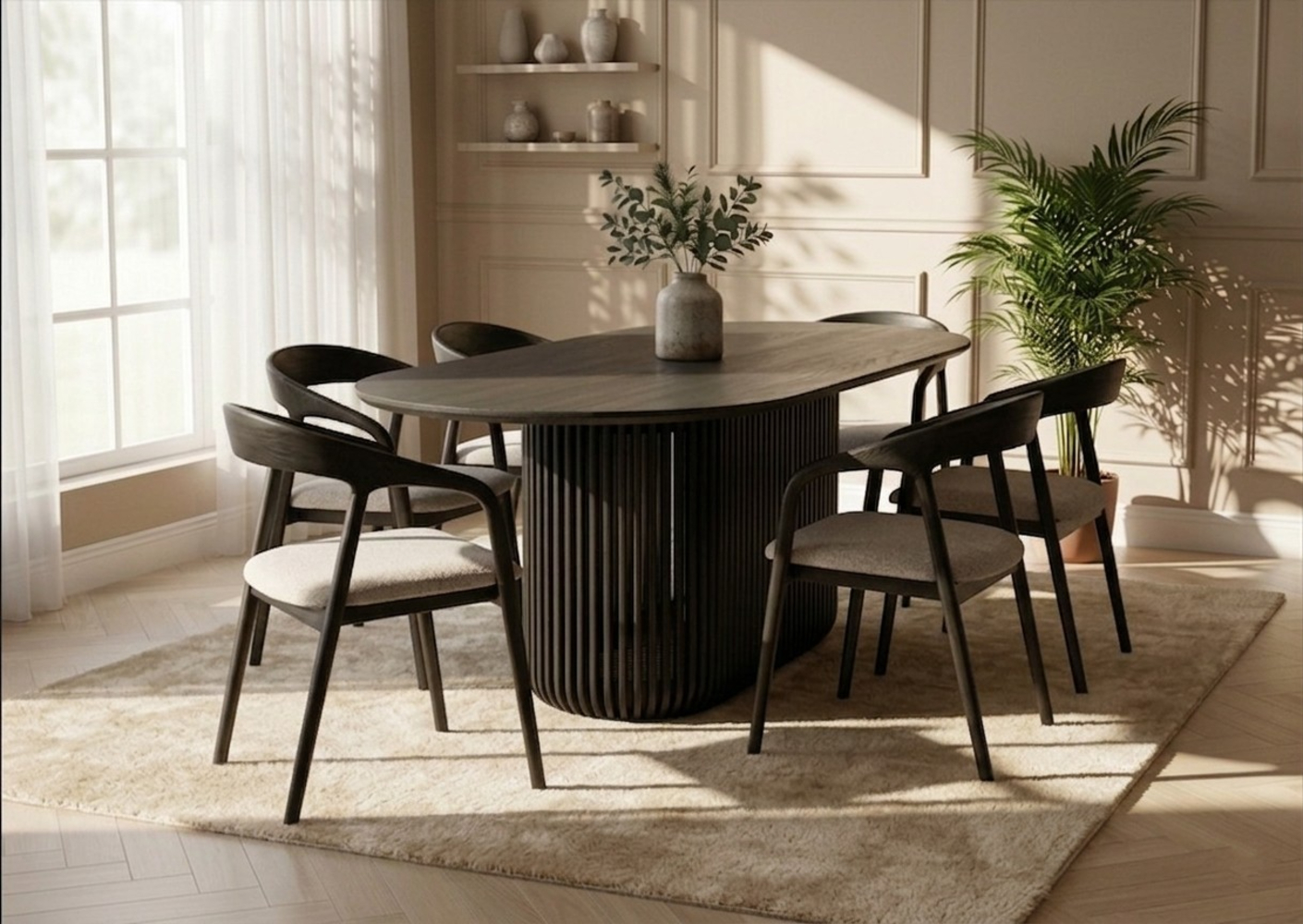 Woodek Esstisch FRANZ oval 190 cm aus Eiche, Espresso matt lackiert, modernes Design