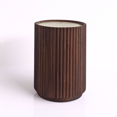 Woodek Beistelltisch FRANZ rund Ø42 cm aus Nussbaum, mit Steinplatte, matt lackiert