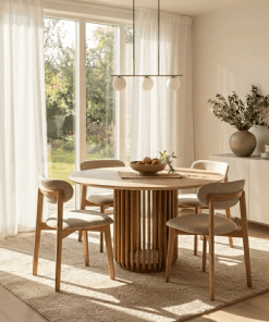 Woodek Esstisch FRANZ rund Ø130 cm aus Eiche, matt lackiert, modernes Design