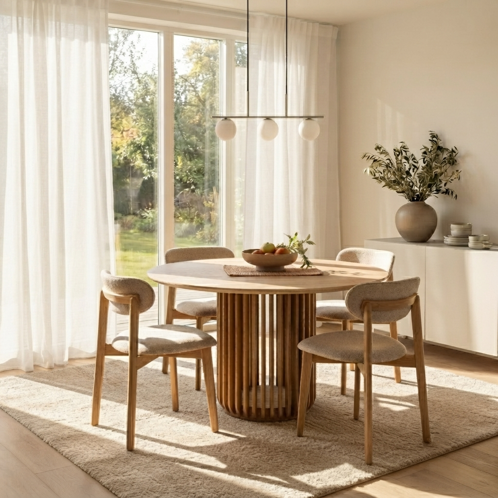 Woodek Esstisch FRANZ rund Ø130 cm aus Eiche, matt lackiert, modernes Design