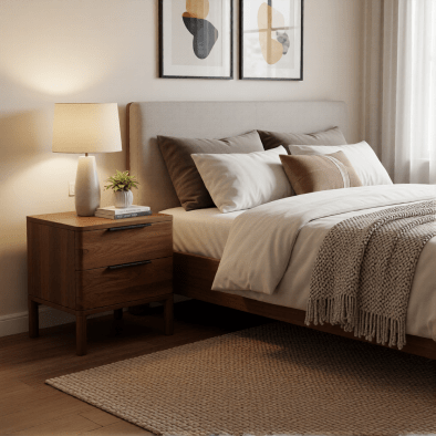 Woodek Nachttisch HARRY aus Nussbaum, matt lackiert, mit 2 Schubladen und Soft-Close