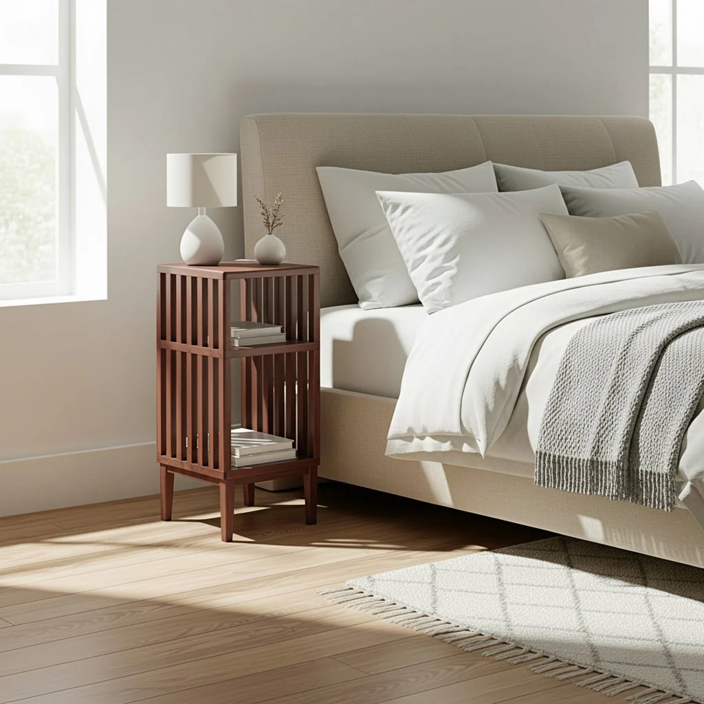 Woodek Nachttisch JACK aus Nussbaum, matt lackiert, kompakter Beistelltisch