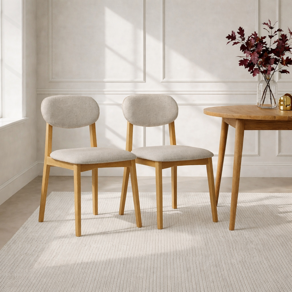 Stuhl Theo 2er-Set aus Eiche, Bezug Riely 111 beige | Woodek Design