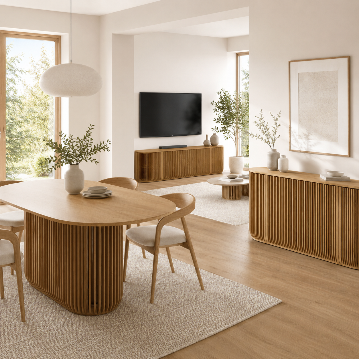 Franz Bundle aus Esstisch 190 cm, TV-Board & Kommode aus Eiche – matt lackiert