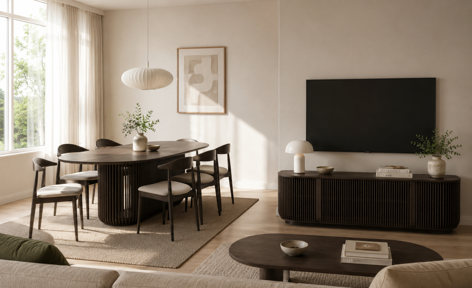 Franz Bundle aus Esstisch 190 cm & TV-Board aus Eiche – Espresso matt lackiert