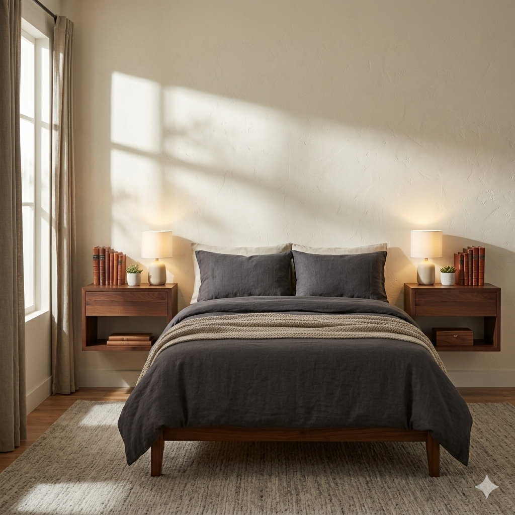 2er-Set Wand-Nachttisch Hugo aus massivem Nussbaum – matt lackiert | Woodek Design