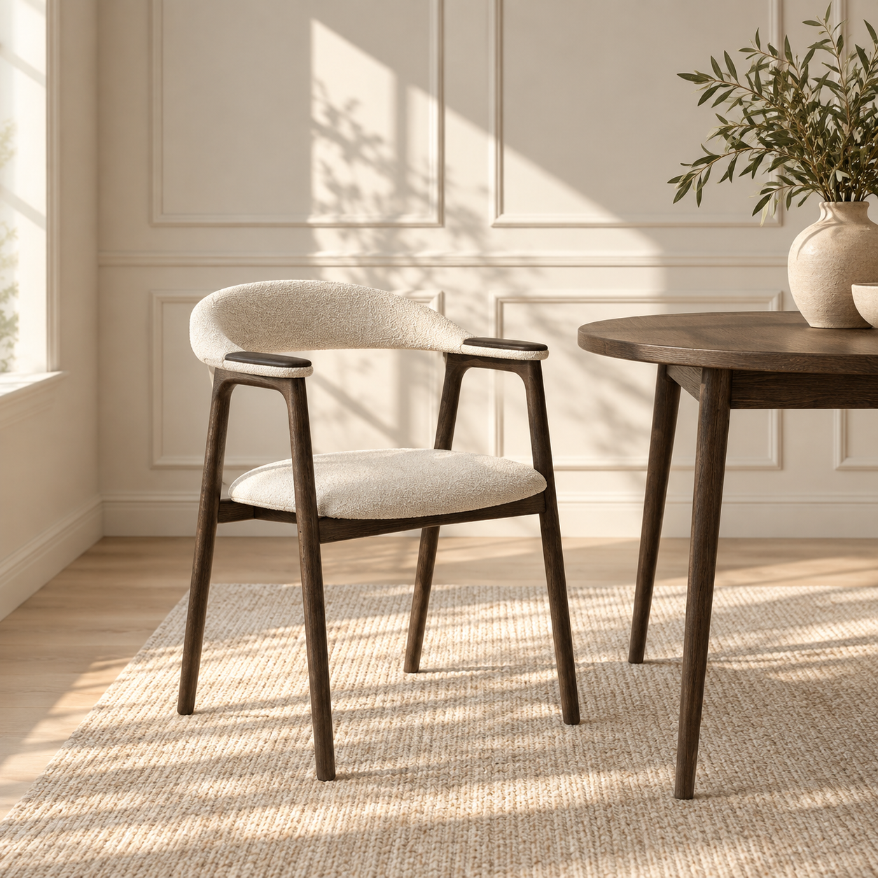 Stuhl Franz aus massiver Eiche Espresso mit Stoffbezug Cobble 110