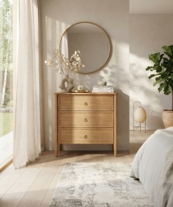 Kommode Rose aus Eiche mit 3 Schubladen – Natur, 80 cm