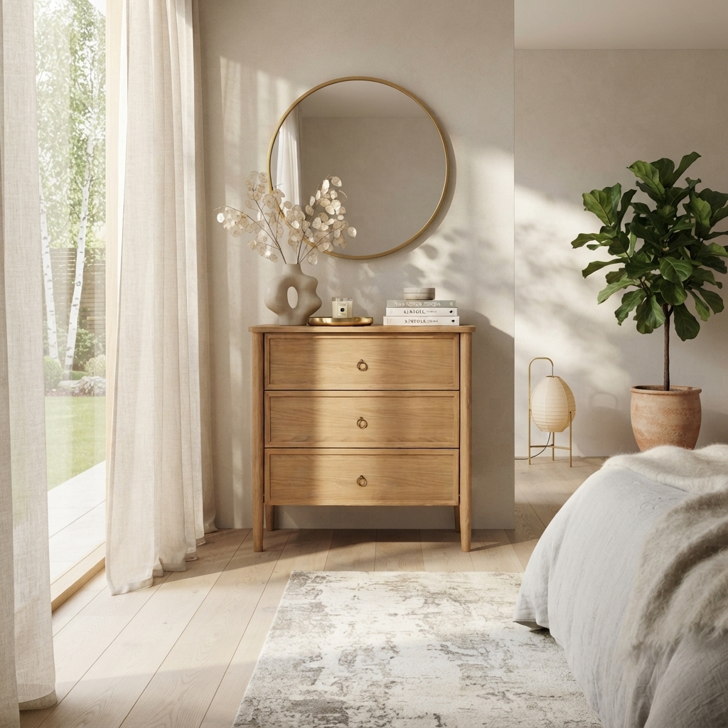 Kommode Rose aus Eiche mit 3 Schubladen – Natur, 80 cm
