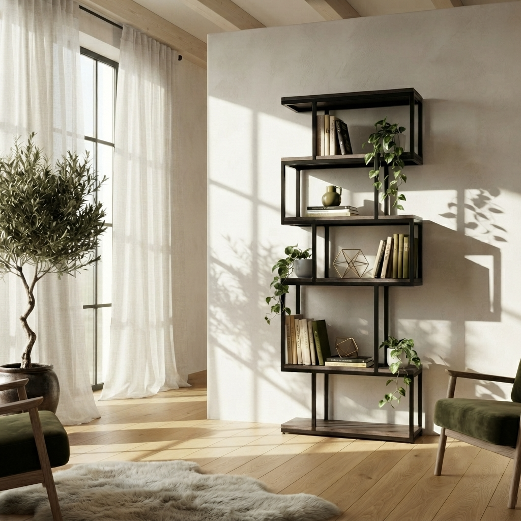 Wooden Bücherregal 70 cm aus Eiche in Espresso mit schwarzem Metallrahmen | Woodek Design